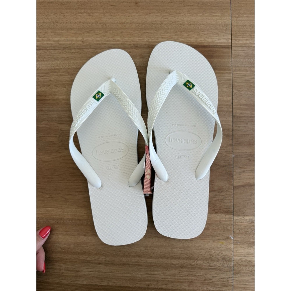 Havaianas Brazil Logo Flip Flops White Rubber Sandals Men's Size 11/12 NWT